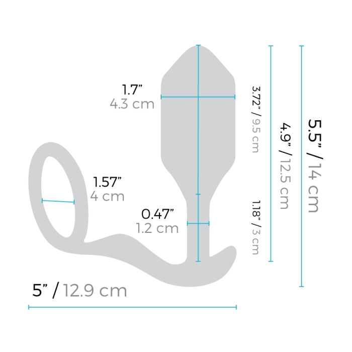 Measurement chart of a butt plug item with dimensions labeled