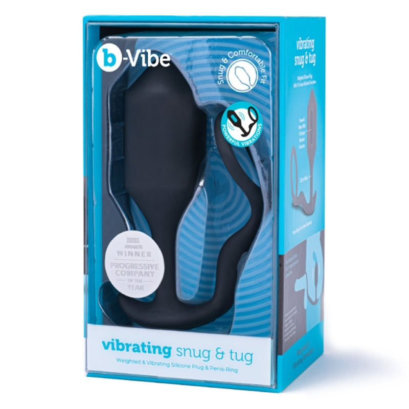 B-Vibe vibrating snug & tug xl anal plug product packaging on a white background