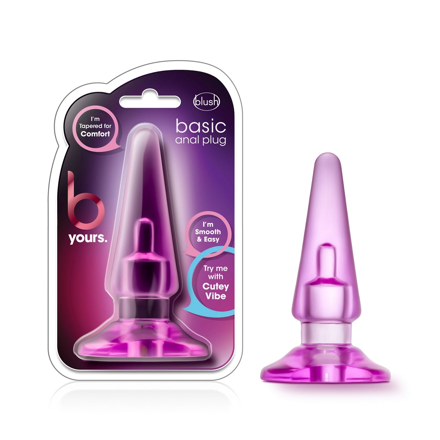 Pink anal plug with packaging on a white background
