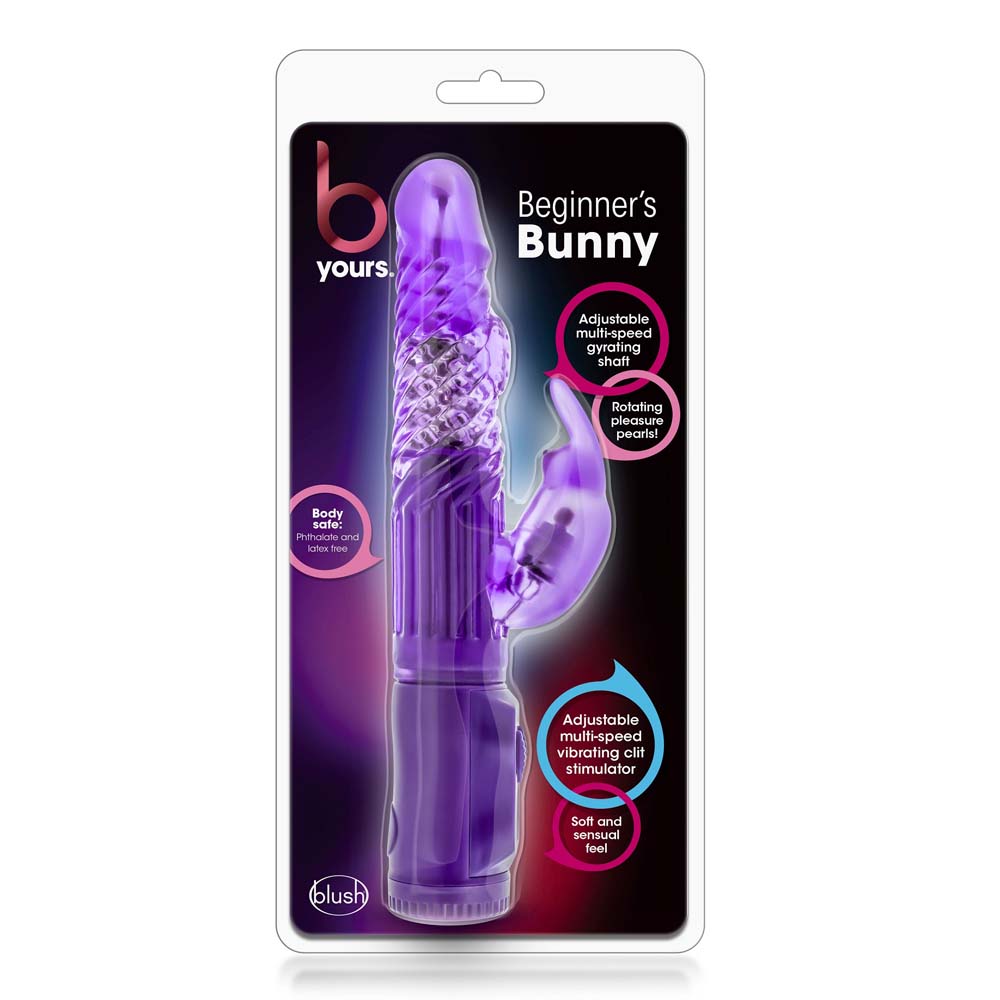 Purple toy packaging labeled 'Beginner's Bunny' with branding on a white background