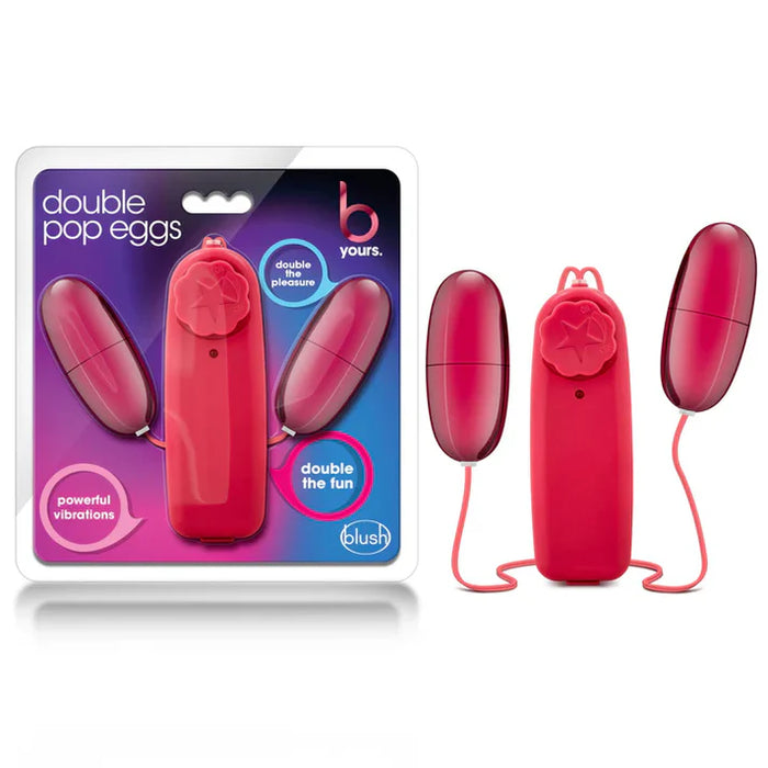 2 vibrating eggs with attached remote control in pink