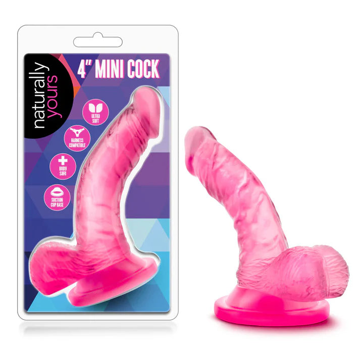 Curved realistic dildo with balls in pink