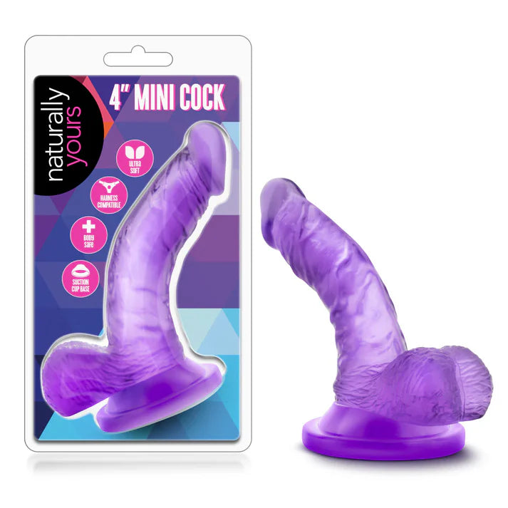 curved realistic dildo with balls in purple