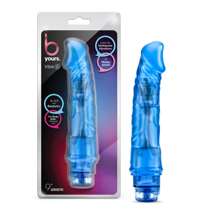 realistic vibrator with penis shaped head with slight curve in blue 