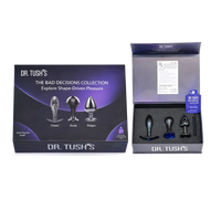 Dr. Tush’s Bad Decisions Collection featuring three metal anal plugs in Classic, Knob and Ridges shapes, presented in premium display packaging.