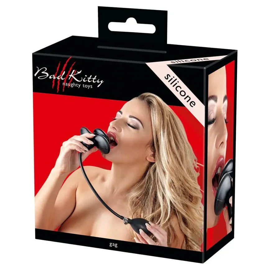 blonde female on box cover holding to mouth inflatable butterfly gag