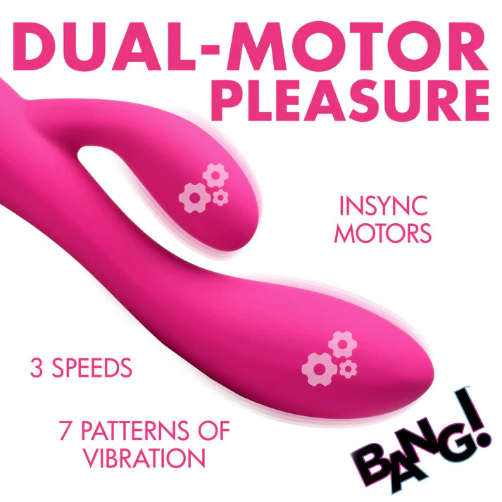 Pink dual-motor pleasure vibe with text on a white background