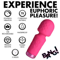 Pink electronic device with features listed on a white background