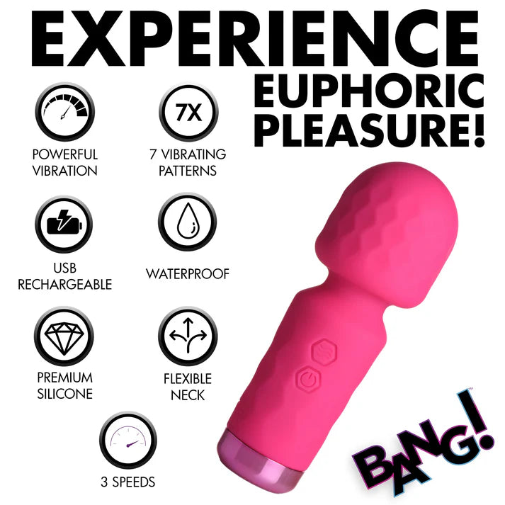 Pink electronic device with features listed on a white background