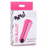 bang box with picture of pink metallic rechargeable bullet