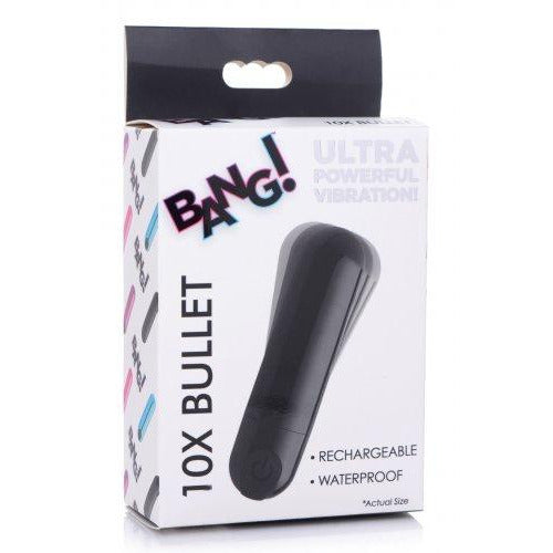 bang box with picture of black metallic rechargeable bullet