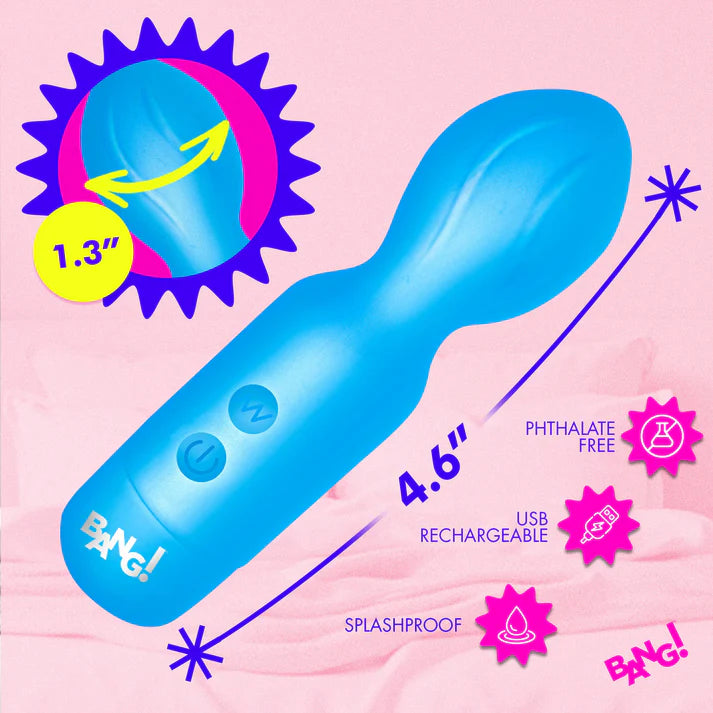 Blue electronic device with features highlighted on a pink background