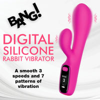 pink rabbit vibrator with clit stim, 3 speeds, 7 patterns of vibration, digital