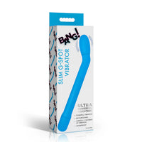 Box of a slim G-Spot vibrator with blue handle on a white background