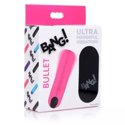 box with picture of pink silicone rechargeable bullet with remote