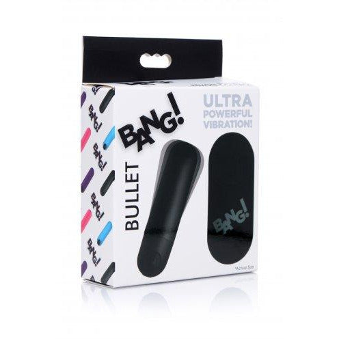 box with picture of black silicone rechargeable bullet with remote