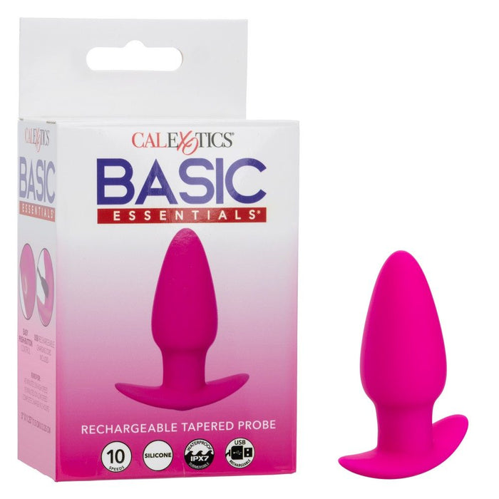 Pink rechargeable tapered probe with CalExotics packaging on a white background