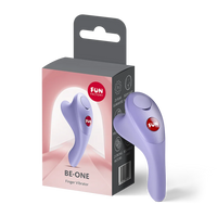 purple finger vibrator with 'Fun Factory' branding on packaging