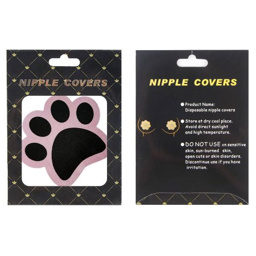 Nipple covers packaging with paw print design on a black background