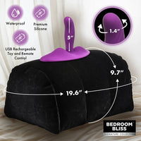 Black and purple toy with measurements and features on a white background, branded 'Bedroom Bliss'.