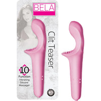 Pink 'Clit Teaser' vibrator with packaging displaying 'Bela' brand on a white background