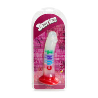 Cunt dildo product in packaging with visible brand name on a white background