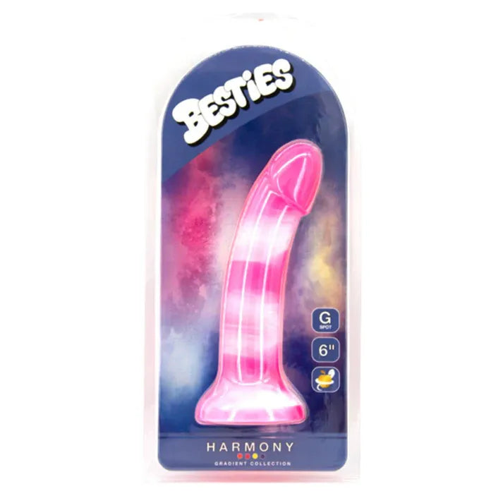 besties harmony pink and white dildo in plastic packaging