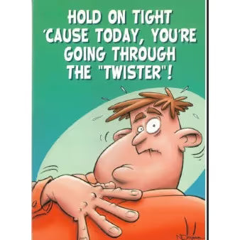 cartoon male with orange shirt with text hold on tight 