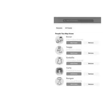 Black and white screenshot of a social media interface with user dick profile suggestions.