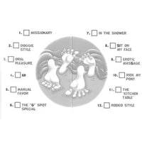 Diagram of foot positions with checkboxes labeled from 'Missionary' to 'Rodeo Style' on a white background.