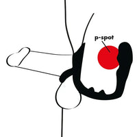 Diagram of a sexual anatomy with a red circle labeled 'p-spot' on a white background