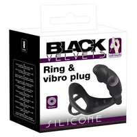 Black Velvets ring and vibro plug packaging on a white background