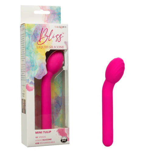 Pink silicone mini tulip toy with packaging on a white background