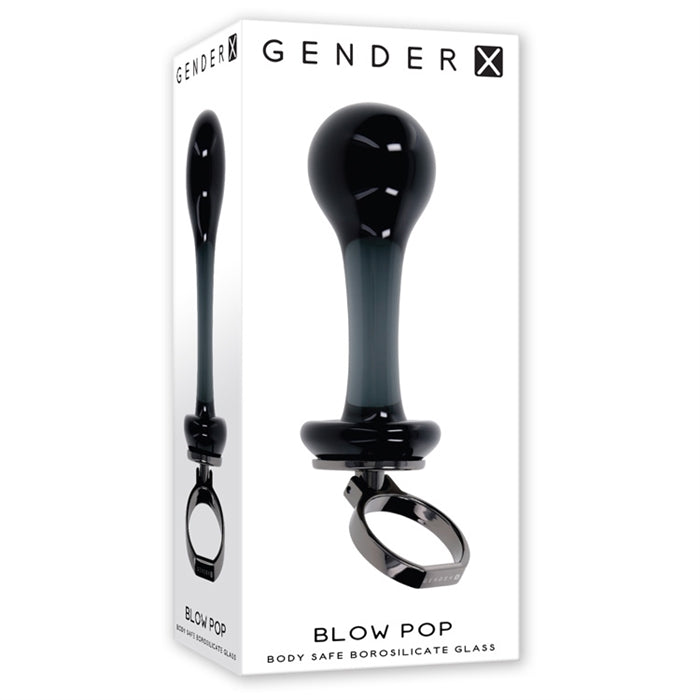 black slim middle with large bulb head and finger ring anal plug glass