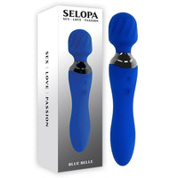 double ended vibrating wand, with ridges on head, sleek handle with double entry