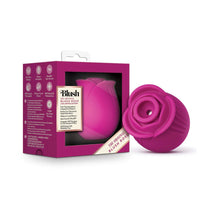 Pink rose-shaped product with packaging labeled 'Blush' on a white background