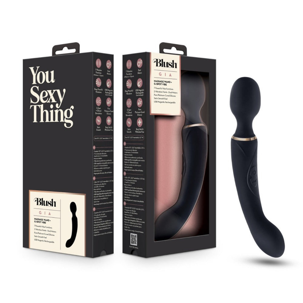 Black G-spot massager with packaging and 'You Sexy Thing' branding on a white background