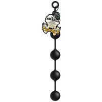 Black anal beads product with a label on a white background