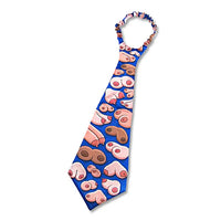 Tie with a pattern of various boobs on a blue background