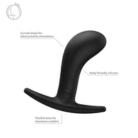 Black prostate stimulation device with text on a white background
