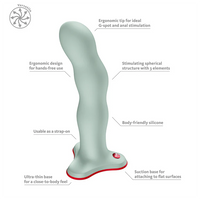 bouncer dildo with features labeled on a white background