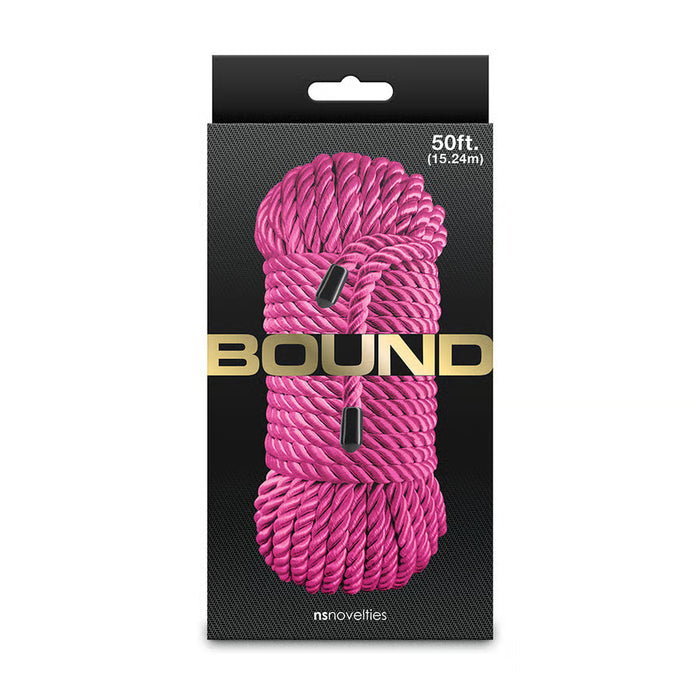 bound 50ft bondage rope on box packaging in pink