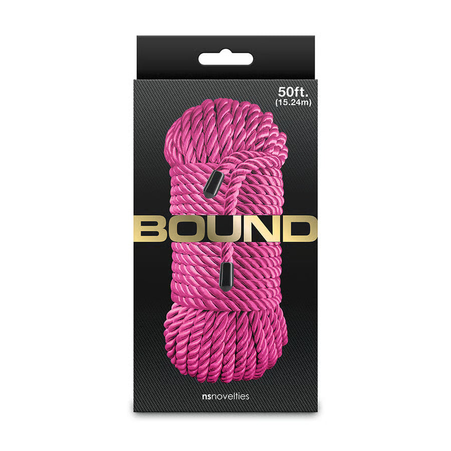 bound 50ft bondage rope on box packaging in pink