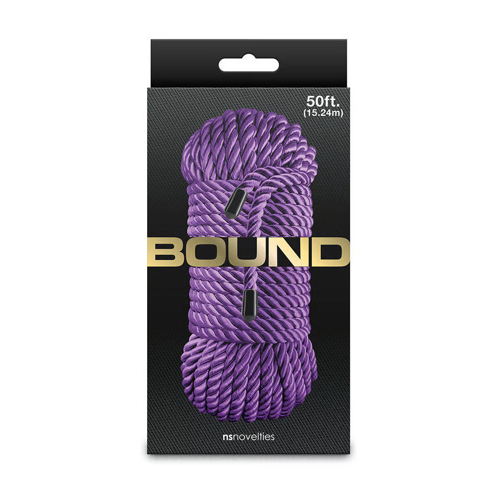 bound 50ft bondage rope on box packaging in purple