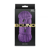 bound 50ft bondage rope on box packaging in purple