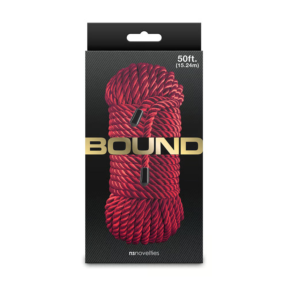bound 50ft bondage rope on box packaging in red