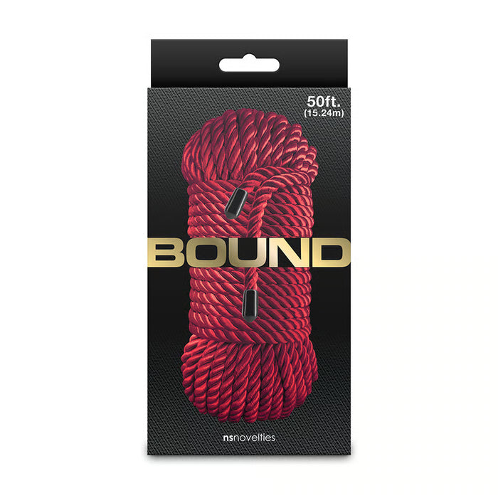 bound 50ft bondage rope on box packaging in red