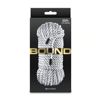 bound 50ft bondage rope on box packaging in silver