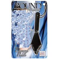 a blue and diamond display box depicting a black paddle with a diamond shaped head and diamond gem accents