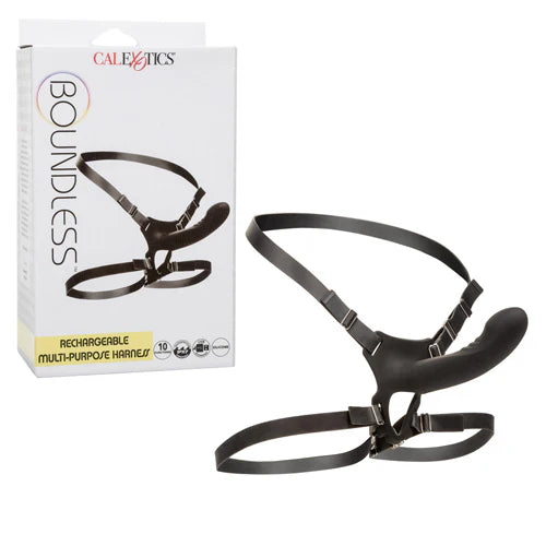 Black harness with packaging labeled 'Calexotics Boundless' on a white background